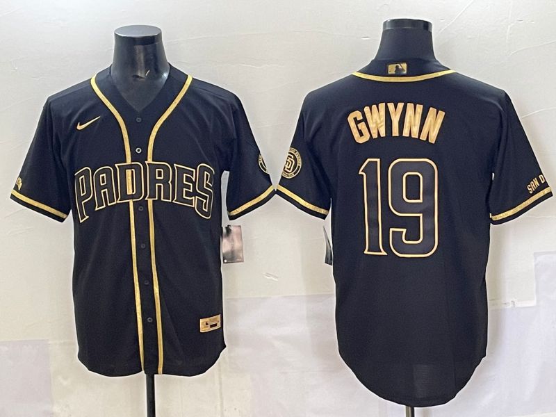 Men 2025 San Diego Padres #19 Gwynn Black Gold Throwback Nike MLB Jersey style 02->san diego padres->MLB Jersey